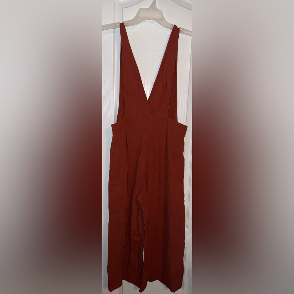 Sienna Sky Rust Wide Leg Button Front Cropped Jumpsuit Size L - Picture 3 of 10
